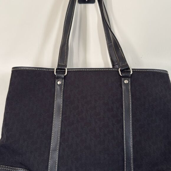 NY & Co Black‎ Monogram Tote Bag Leather Trim Contrast Stitch Shoulder Purse - Picture 5 of 12